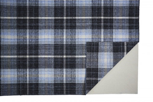 8' X 10' Black Blue And White Abstract Hand Woven Stain Resistant Area Rug