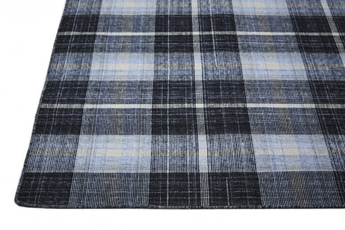 8' X 10' Black Blue And White Abstract Hand Woven Stain Resistant Area Rug