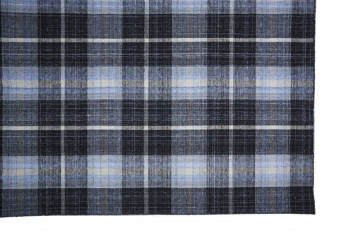 8' X 10' Black Blue And White Abstract Hand Woven Stain Resistant Area Rug