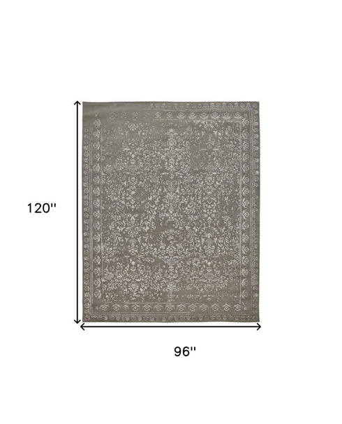 9' X 12' Gray Taupe And Silver Wool Floral Tufted Handmade Distressed Area Rug