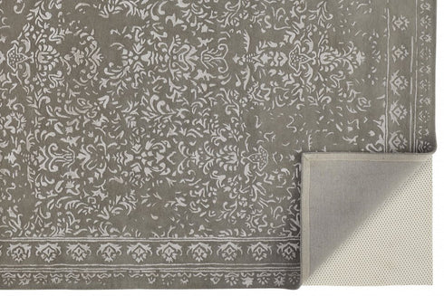 9' X 12' Gray Taupe And Silver Wool Floral Tufted Handmade Distressed Area Rug