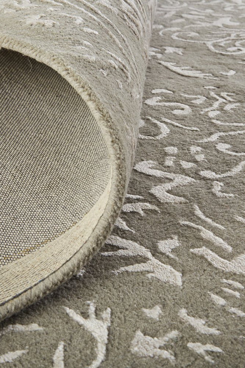 9' X 12' Gray Taupe And Silver Wool Floral Tufted Handmade Distressed Area Rug