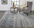 8' X 10' Gray Ivory And Blue Geometric Hand Knotted Area Rug