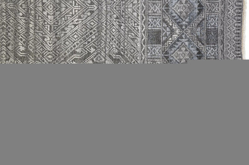 8' X 10' Gray Ivory And Blue Geometric Hand Knotted Area Rug