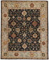 5' X 8' Black And Gold Wool Oriental Hand Knotted Area Rug With Fringe