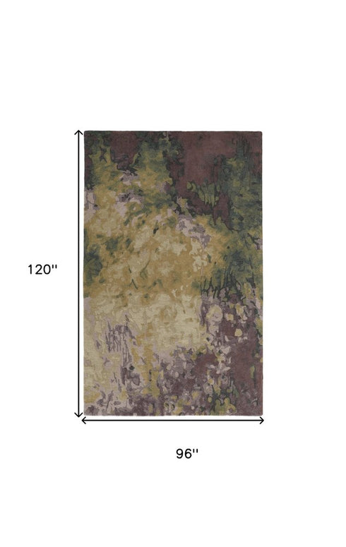 9' X 12' Green and Black Wool Abstract Shag Hand Tufted Area Rug
