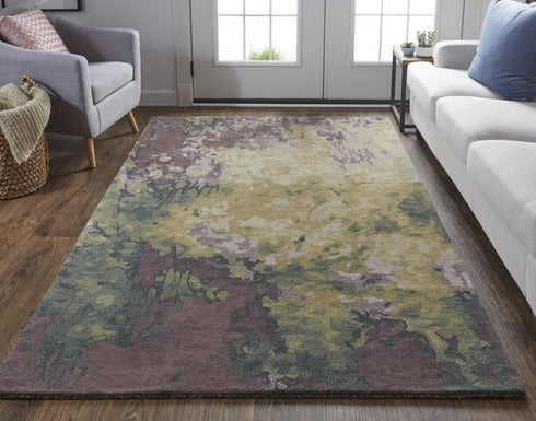 9' X 12' Green and Black Wool Abstract Shag Hand Tufted Area Rug