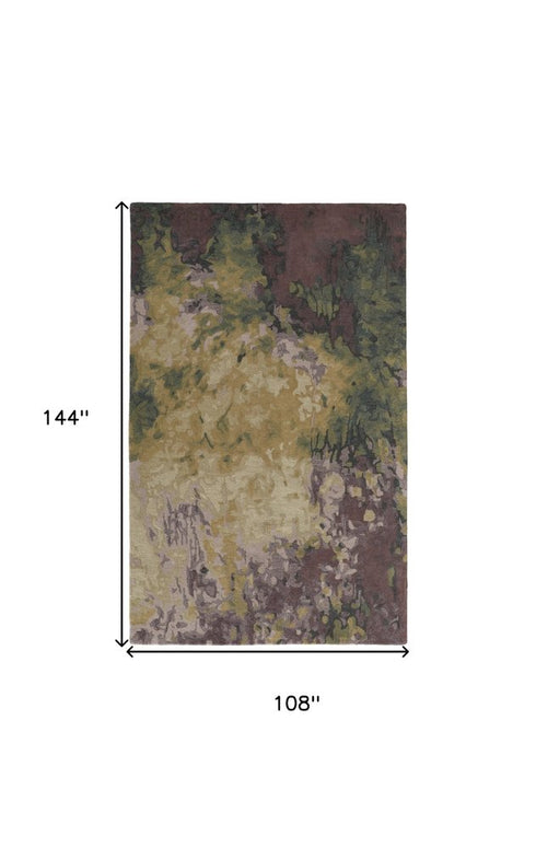 9' X 12' Green and Black Wool Abstract Shag Hand Tufted Area Rug