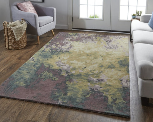 9' X 12' Green and Black Wool Abstract Shag Hand Tufted Area Rug