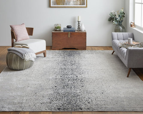 8' X 10' Gray and Ivory Abstract Power Loom Non Skid Area Rug