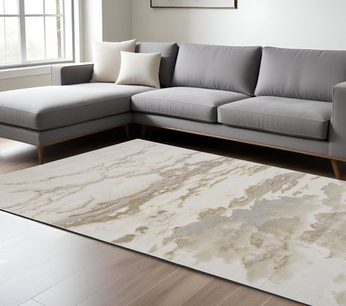 8' X 10' Brown And Ivory Abstract Area Rug