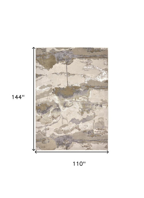 9' X 12' Ivory Brown And Gray Abstract Area Rug