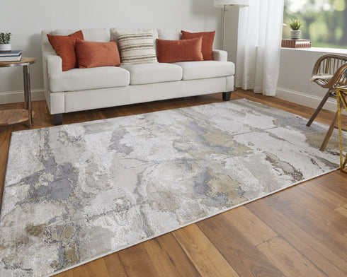 9' X 12' Ivory Brown And Gray Abstract Area Rug