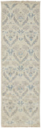 8' Gray and Ivory Wool Floral Hand Knotted Runner Rug With Fringe