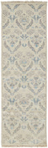 8' Gray and Ivory Wool Floral Hand Knotted Runner Rug With Fringe