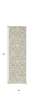 8' Gray and Ivory Wool Floral Hand Knotted Runner Rug With Fringe