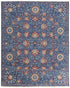 8' X 10' Blue And Red Wool Floral Hand Knotted Stain Resistant Area Rug