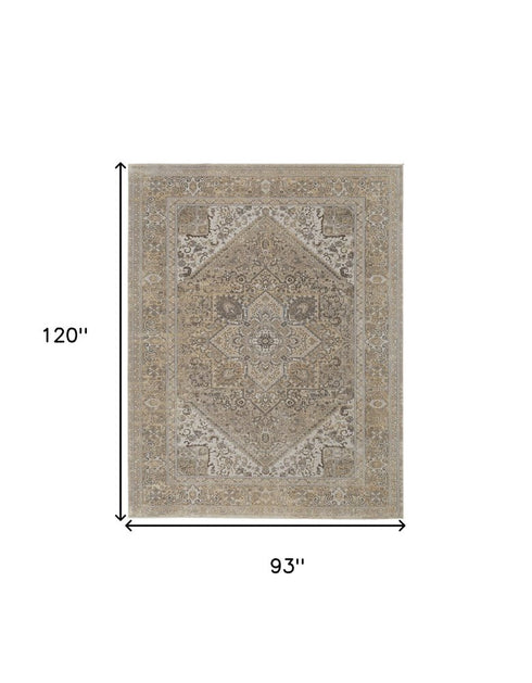 8' X 10' Brown And Ivory Medallion Distressed Area Rug