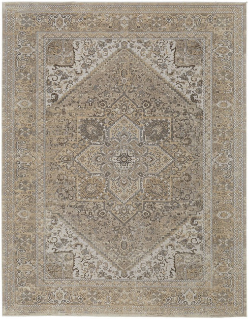 8' X 10' Brown And Ivory Medallion Distressed Area Rug