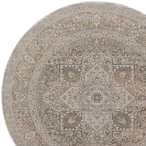 8' X 10' Brown And Ivory Medallion Distressed Area Rug