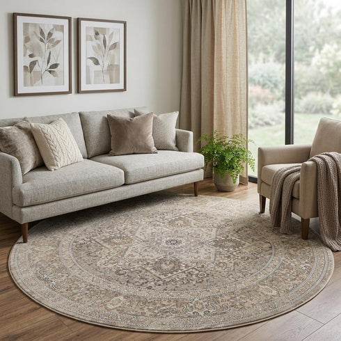 8' X 10' Brown And Ivory Medallion Distressed Area Rug