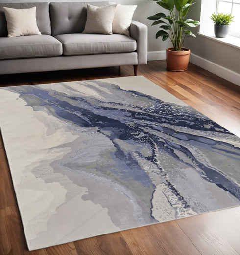 5' X 8' Blue Gray And Ivory Abstract Area Rug