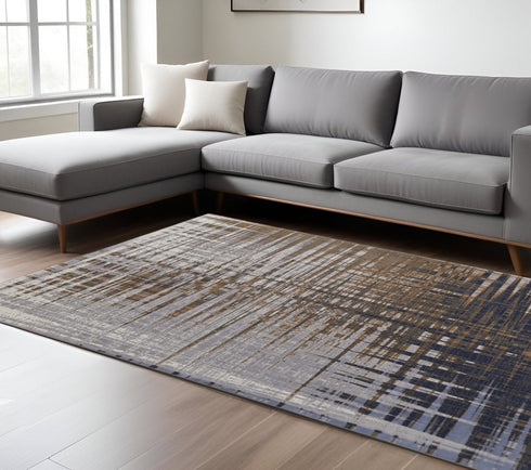 9' X 12' Blue Orange And Gray Abstract Area Rug