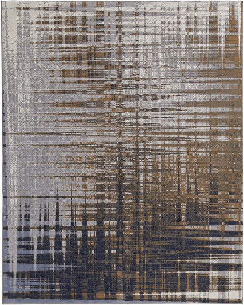 9' X 12' Blue Orange And Gray Abstract Area Rug