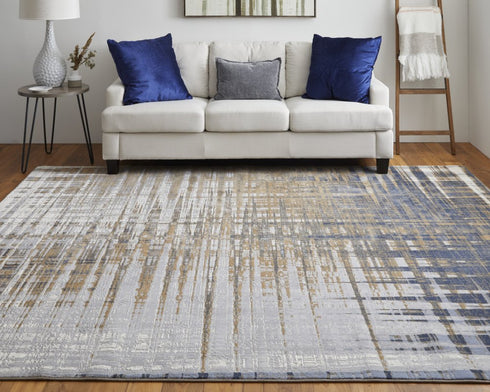 9' X 12' Blue Orange And Gray Abstract Area Rug