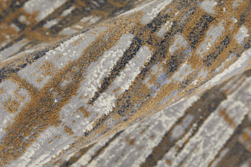 9' X 12' Blue Orange And Gray Abstract Area Rug
