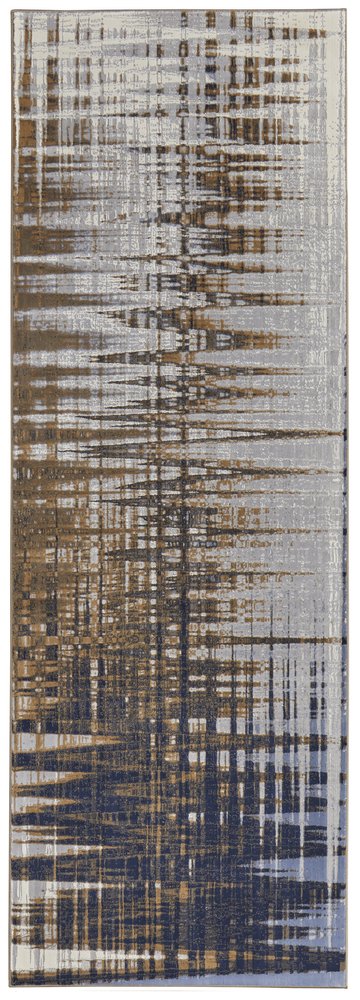 9' X 12' Blue Orange And Gray Abstract Area Rug