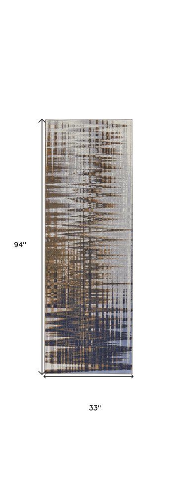 9' X 12' Blue Orange And Gray Abstract Area Rug