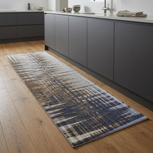 9' X 12' Blue Orange And Gray Abstract Area Rug