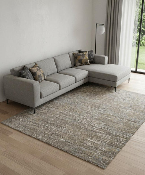 8' X 10' Brown And Gray Wool Abstract Hand Knotted Area Rug
