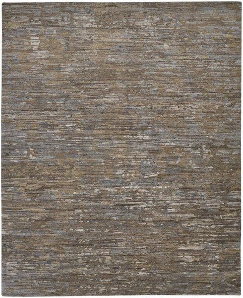 8' X 10' Brown And Gray Wool Abstract Hand Knotted Area Rug
