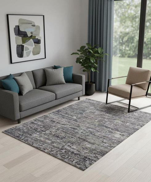 4' X 6' Blue and Gray Wool Abstract Hand Knotted Area Rug