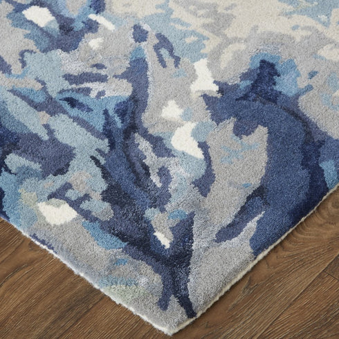 9' X 12' Blue Copper And Ivory Wool Floral Hand Tufted Area Rug