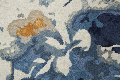 9' X 12' Blue Copper And Ivory Wool Floral Hand Tufted Area Rug