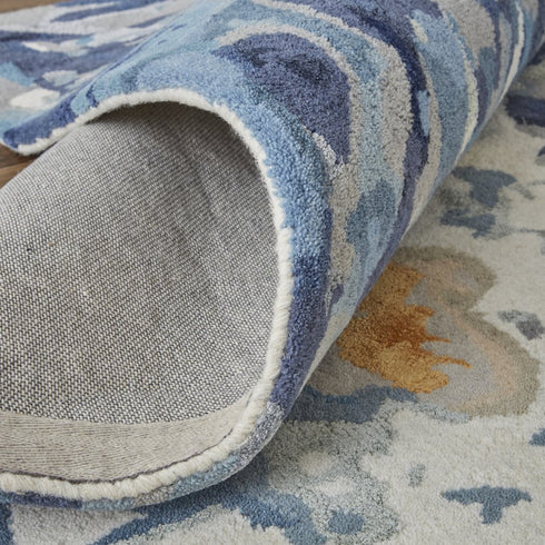 9' X 12' Blue Copper And Ivory Wool Floral Hand Tufted Area Rug