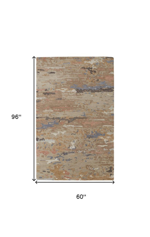 9' X 12' Tan And Blue Wool Abstract Tufted Handmade Stain Resistant Area Rug