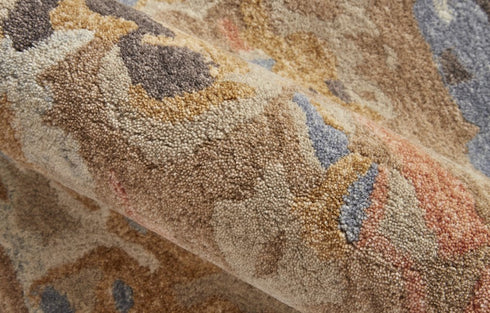 9' X 12' Tan And Blue Wool Abstract Tufted Handmade Stain Resistant Area Rug