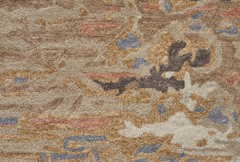 9' X 12' Tan And Blue Wool Abstract Tufted Handmade Stain Resistant Area Rug