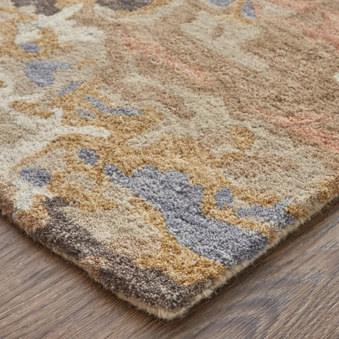 9' X 12' Tan And Blue Wool Abstract Tufted Handmade Stain Resistant Area Rug