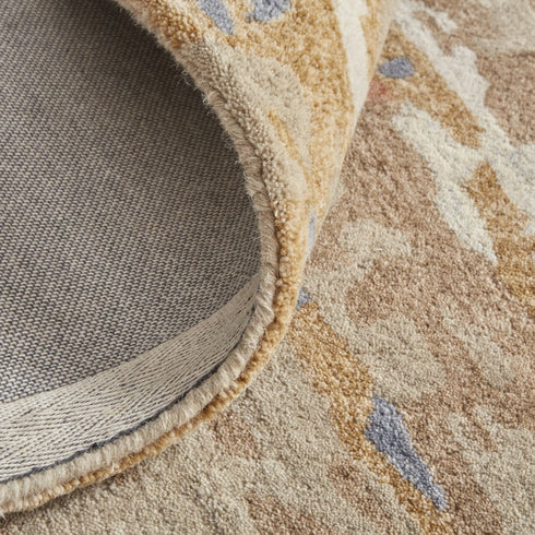 9' X 12' Tan And Blue Wool Abstract Tufted Handmade Stain Resistant Area Rug