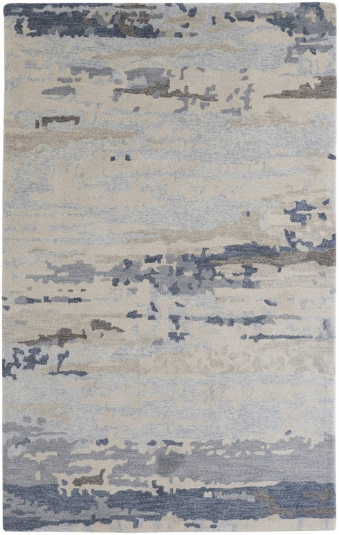 5' X 8' Blue and Ivory Wool Abstract Hand Tufted Area Rug