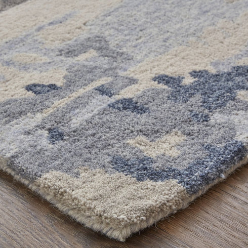 5' X 8' Blue and Ivory Wool Abstract Hand Tufted Area Rug