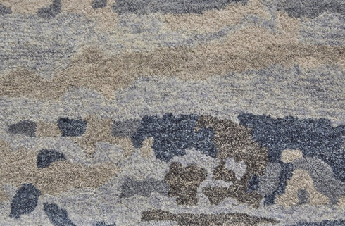5' X 8' Blue and Ivory Wool Abstract Hand Tufted Area Rug