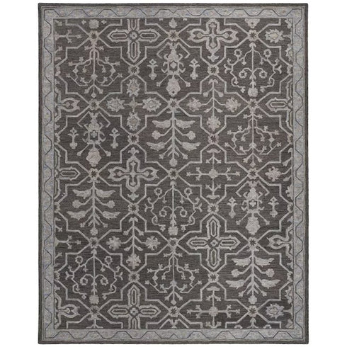 5' X 8' Blue Gray And Charcoal Wool Floral Hand Tufted Area Rug