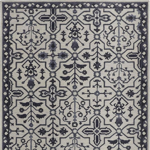 9' X 12' Gray And Taupe Wool Floral Hand Tufted Area Rug