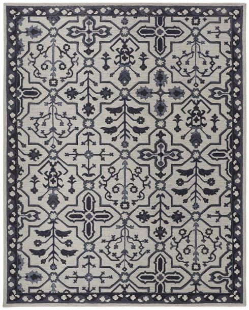 9' X 12' Gray And Taupe Wool Floral Hand Tufted Area Rug